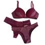 Imagem de Combo Lingerie Feminino Com 2 Calcinhas 1 sutiã com Bojo Rendado