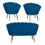 Imagem de Combo Pétala Namoradeira e 2 Poltronas Decorativa Estofada Suede Azul Royal - DL Decor