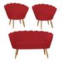 Imagem de Combo Pétala Namoradeira e 2 Poltronas Decorativa Estofada Suede Vermelho - DL Decor