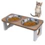 Imagem de Comedouro Bebedouro Gato Duplo Elevado Pet MDF - Inox