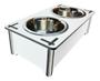 Imagem de Comedouro Duplo Cachorro Gato Mdf Tigelas Inox Altura 10cm