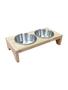 Imagem de Comedouro para gatos e cachorro pequeno porte agua e ração 2 potes com base de madeira