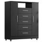 Imagem de Comoda 5 Gavetas 2 Portas Preto Onix Isabele