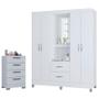 Imagem de Cômoda 867 4 Gavetas com Guarda Roupa Solteiro Córdoba 4 Portas Branco Brilho - Poquema