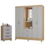Imagem de Cômoda 867 4 Gavetas com Guarda Roupa Solteiro Córdoba 4 Portas Damasco Off White - Poquema