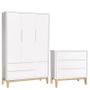 Imagem de Cômoda Gaveteiro e Guarda Roupa Infantil 3 Portas New Classic Branco com Pés Madeira Natural - Reller