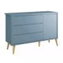Imagem de Cômoda Infantil Theo 1 Porta e 3 Gavetas Azul Fosco com Pés Madeira Natural - Reller Móveis