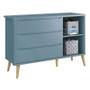 Imagem de Cômoda Infantil Theo 1 Porta e 3 Gavetas Azul Fosco com Pés Madeira Natural - Reller Móveis