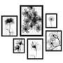 Imagem de Composição 6 Quadros Flores Transparentes Preto E Branco - com vidro