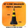 Imagem de Cone de Sinalização 50cm Preto e Amarelo com Encaixe para Placa Trânsito Estacionamento Rígido Resistente Kit 5 Unidades