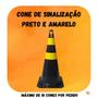 Imagem de Cone de Sinalização 50cm Preto e Amarelo com Encaixe para Placa Trânsito Estacionamento Rígido Resistente