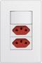 Imagem de Conj. 1 Interruptor Paralelo 10A/250V + 2 Tomadas 2P+T 10A/250V (Fundo vermelho)