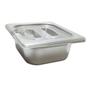 Imagem de CONJ 10 CUBAS Gastronômicas Em INOX 1/6x65 mm 900 ml + 10 TAMPAS POLI 1/6 Com ABERTURA Para COLHERES e CONCHAS SB