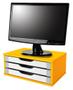 Imagem de Conj Com 3 Suportes Para Monitor Em MDF Amarelo Com 3 Gavetas Brancas Souza Referência 3356