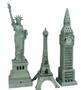 Imagem de conj. Torre Eiffel + Big Ben 23 cm + 1 Estátua da Liberdade 15 cm CINZA PRATA -  são os tamanhos maiores