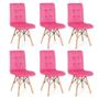 Imagem de Conjunto 06 Cadeiras Eiffel Gomos Veludo Estofada Base Madeira - Rosa