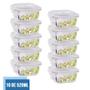 Imagem de Conjunto 10 Potes de Vidro 520ml Hermético 4 Travas Marmita