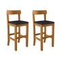 Conjunto 2 Banquetas Alta Orlando Mel Base em Madeira Maciça Assento Estofado Preto - WOOD MOBILIA Imagem de Conjunto 2 Banquetas Alta Orlando Mel Base em Madeira Maciça Assento Estofado Preto