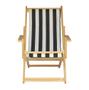Imagem de Conjunto 2 Cadeiras Espreguiçadeira Preguiçosa Dobrável Madeira Maciça Natural Com Tecido Listrado Preto