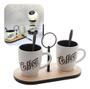 Imagem de Conjunto 2 Canecas + 2 Colheres + Bandeja Suporte Bambu Lyor