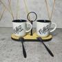 Imagem de Conjunto 2 Canecas + 2 Colheres + Bandeja Suporte Bambu Lyor