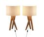 Imagem de conjunto 2 luminaria de mesa pés de madeira tripé cupula redonda