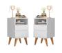 Imagem de Conjunto 2 Mesa de Cabeceira Pop  Branco Design Retrô Pés Palito e 2 Gavetas 