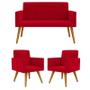 Imagem de Conjunto 2 Poltronas Decorativas Nina e 1 Namoradeira Pés Palito Suede Vermelho VictoriaDecor