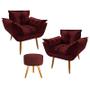 Imagem de Conjunto 2 Poltronas Decorativas Opala e 1 Puff Redondo Pés Palito Suede Vicky Decor