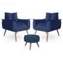 Imagem de Conjunto 2 Poltronas Decorativas Opala e Puff Azul Marinho Ws Decor