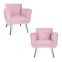 Imagem de Conjunto 2 Poltronas Estofadas Para Consultório Pés de Ferro Isabella Corano Rosa Bebe - DL Decor