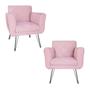 Imagem de Conjunto 2 Poltronas Estofadas Para Consultório Pés de Ferro Isabella Corano Rosa Bebe - LM DECOR