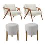 Imagem de Conjunto 2 Poltronas Mona Decorativa e 2 Puff Thor Estofado Base Madeira Maciça Linho Cru