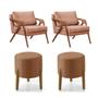 Conjunto 2 Poltronas Mona Decorativa e 2 Puff Thor Estofado Base Madeira Maciça Linho Terracota - CASA TREE Imagem de Conjunto 2 Poltronas Mona Decorativa e 2 Puff Thor Estofado Base Madeira Maciça Linho Terracota