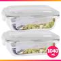 Imagem de Conjunto 2 Potes Vidro Hermético Marmita Com 4 Travas 1040ml