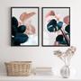 Imagem de Conjunto 2 Quadros Modernos Folhas PetróleoRosê 33x24cm - com vidro