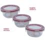 Imagem de Conjunto 3 Potes De Vidro Pequeno Hermética 150ml Redondo Tampa com Trava Pote Mantimentos Temperos Geladeira Microondas