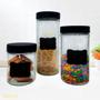 Imagem de Conjunto 3 Potes Vidro Com Tampa E Adesivo Lousa Para Escrever Decoração Cozinha Pote Para Alimentos Biscoito Doces