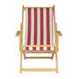 Imagem de Conjunto 4 Cadeiras Espreguiçadeira Preguiçosa Dobrável Madeira Maciça Natural Com Tecido Listrado Vermelho