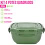 Imagem de Conjunto 4 Potes 800ml C/ Tampa e Trava Retangular/Quadrado Cozinha Geladeira Micro-ondas Marmita Armazenamento Cozinha Plástico Kit - Rischioto