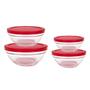 Imagem de Conjunto 4 Potes Vidro Tampa Vermelha 150ml + 200ml + 350ml + 500ml Resistente Redondo