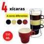 Imagem de Conjunto 4 Xícaras De Cerâmica Coloridas Com Suporte 210ml