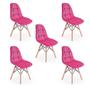 Imagem de Conjunto 5 Cadeiras Eiffel Botonê Estofada Veludo Base Madeira - Rosa