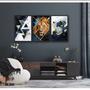 Imagem de Conjunto 5 Quadros Decorativos leão abstrato com azul"