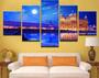 Imagem de Conjunto 5 Quadros Decorativos templo indiano noite azul lua "