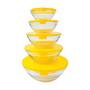 Imagem de Conjunto 5 Tigelas Vasilhas Potes Bowls De Vidro Com Tampa Amarela