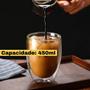 Imagem de Conjunto 6 Copos Parede Dupla De Vidro Transparente Grande 450ml Para Bebida Café Chá Suco Cerveja Chopp Copo Duplo Isolante KIT 6 Copos