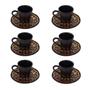 Imagem de Conjunto 6 Xícaras 150ml com Pires Cerâmica Preto Dourado - Wp Connect