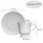 Imagem de Conjunto 6 Xícaras de Café com Pires 80ml Porcelana em Relevo Tassel Germer Branco