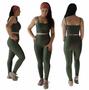 Imagem de Conjunto Academia Feminino Fitness Top e Leagging Suplex  Cor: Verde Militar